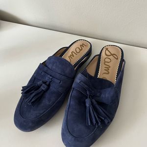 Sam Edelman Suede Navy Blue Tasseled Loafers 7.5 Shoe Classic Flat